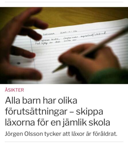 Alla barn har olika förutsättningar - skippa läxorna för en jämlik skola